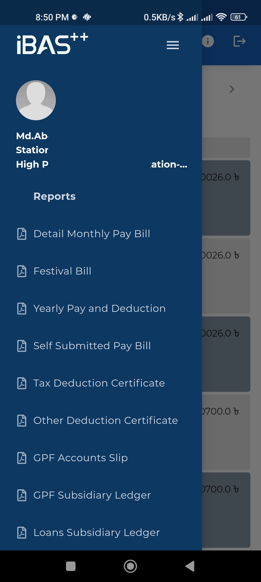 Pay bill Submission by ibas++ android app