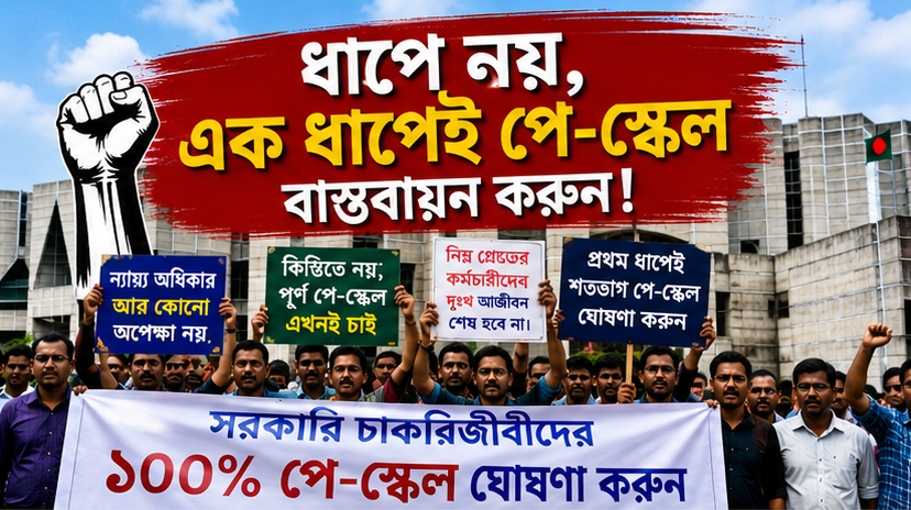 এক ধাপেই নবম পে-স্কেল বাস্তবায়নের দাবিতে জোরালো অবস্থান সরকারি কর্মচারীদের
