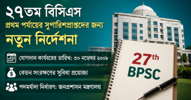 ২৭তম বিসিএসের প্রথম পর্যায়ে সুপারিশপ্রাপ্তদের চাকরিকাল