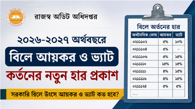 ২০২৬–২০২৭ অর্থবছরে সরকারি বিলে উৎসে আয়কর ও ভ্যাট কর্তনের নতুন হার প্রকাশ