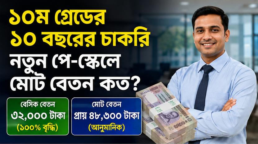 ১০ম গ্রেডের কর্মচারীর ১০ বছরের চাকরিতে নতুন পে-স্কেলে মোট বেতন কত হতে পারে?