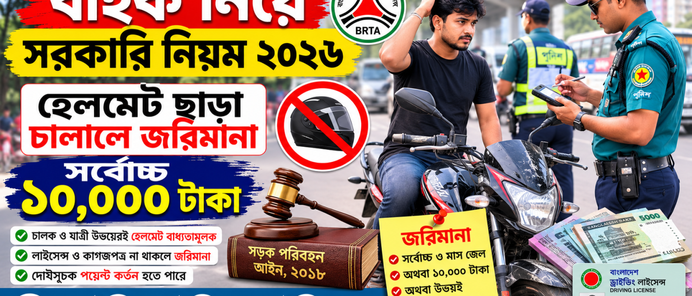 হেলমেট ছাড়া মোটরসাইকেল চালালে জরিমানা কত?
