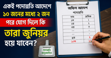 একই পদোন্নতি আদেশে ১০ জনের মধ্যে ২ জন দুই দিন পরে যোগ দিলে কি তারা জুনিয়র হয়ে যাবেন?