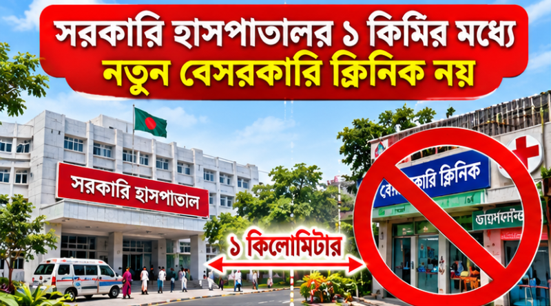 সরকারি হাসপাতালের ১ কিলোমিটারের মধ্যে নতুন বেসরকারি ক্লিনিক নয়