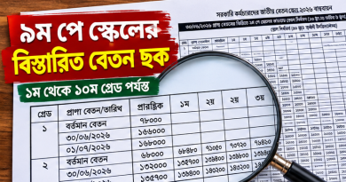 ৯ম পে স্কেলে বেতন নির্ধারণের হিসাব