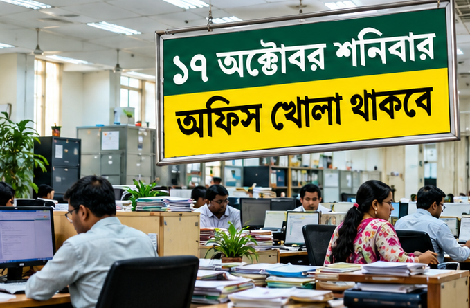 দুর্গাপূজায় টানা ৫ দিনের ছুটি: ১৭ অক্টোবর শনিবার অফিস খোলা