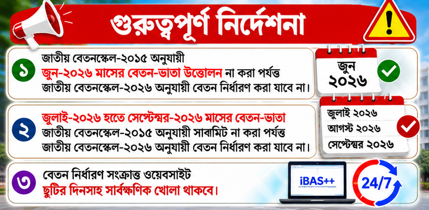 iBAS++-এ জাতীয় বেতনস্কেল-২০২৬ অনুযায়ী বেতন নির্ধারণ শুরু