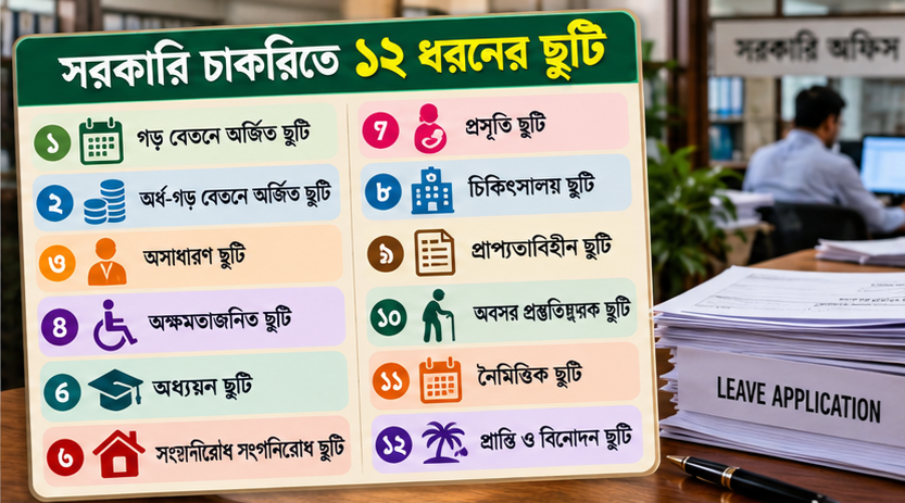 সরকারি চাকরিজীবীদের ১২ ধরনের ছুটি